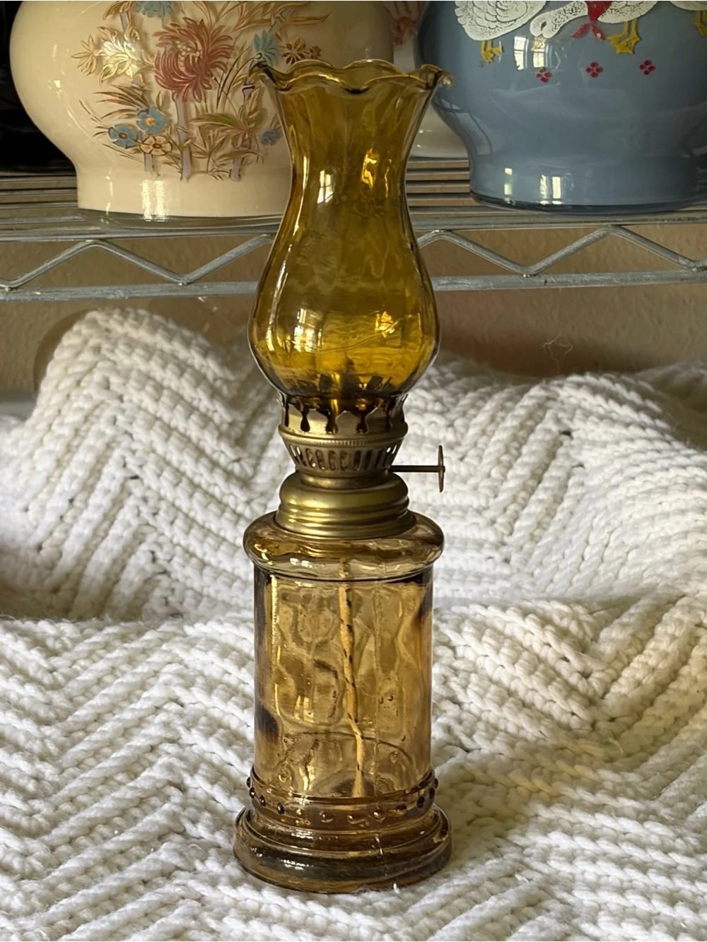 Amber Glass Mini Oil Lamp - Decorative Home Accent